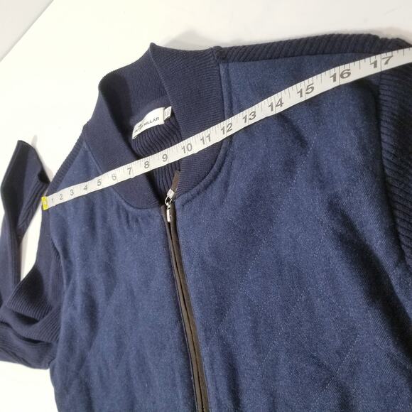 Peter Millar Wool Blend Navy Woven Ribbed Knit Quilted Bomber Jacket - Picture 6 of 16